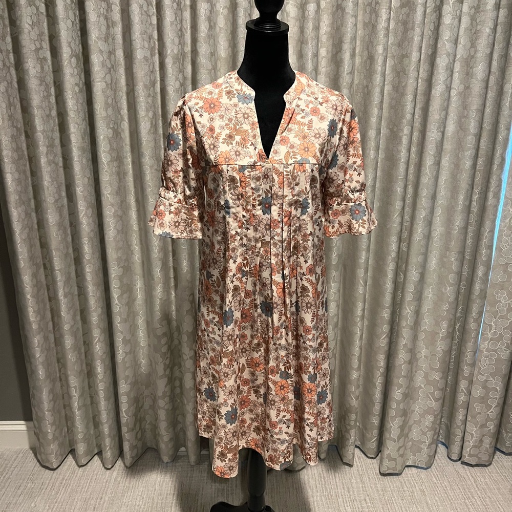 SHEIN Floral Midi Dress in Cream and Blue